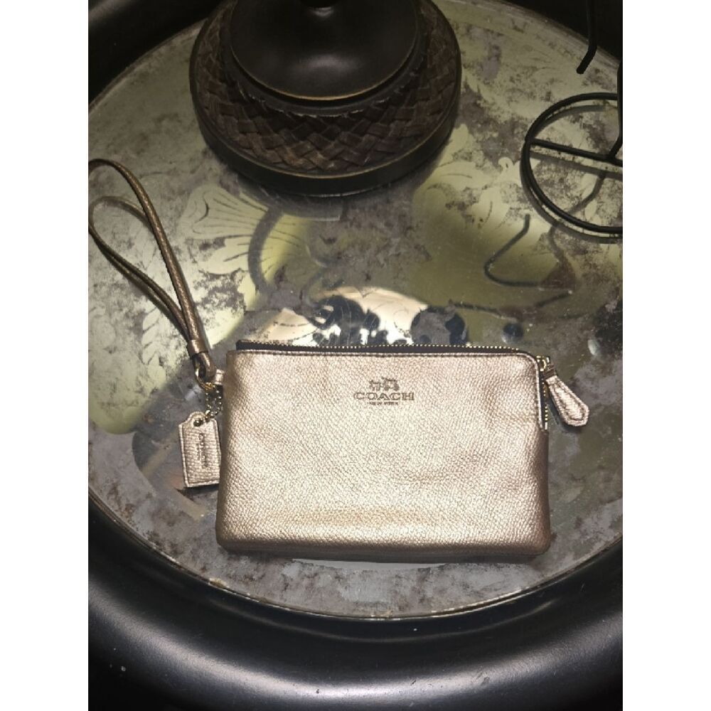 Coach Metallic Gold Leather Wristlet Clutch